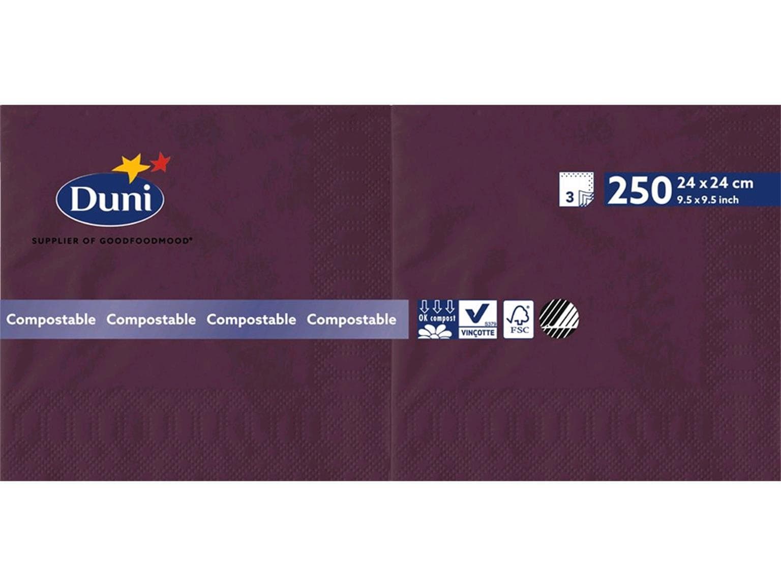 Duni Cocktailservietten Plum 24x24cm, 1/4 Falz, 3-lagig