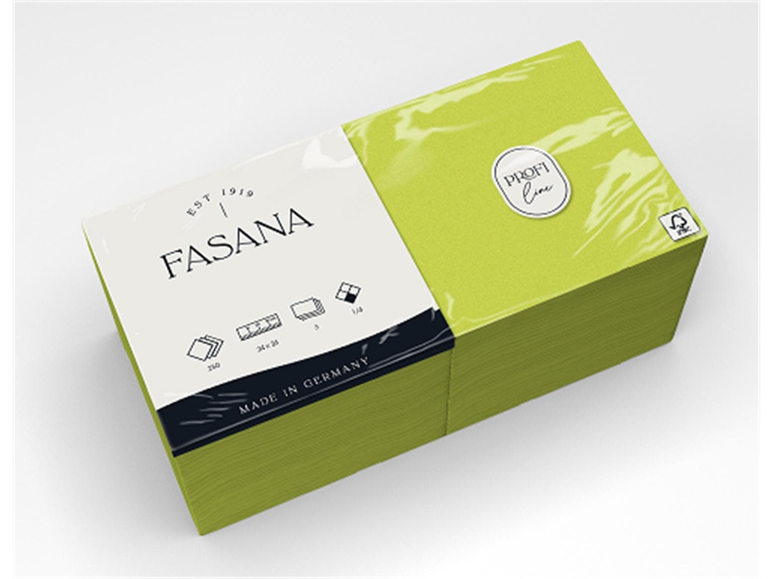 Servietten Fasana 3-lagig, 24 x 24 cm 1/4 Falz, limegrün (500)