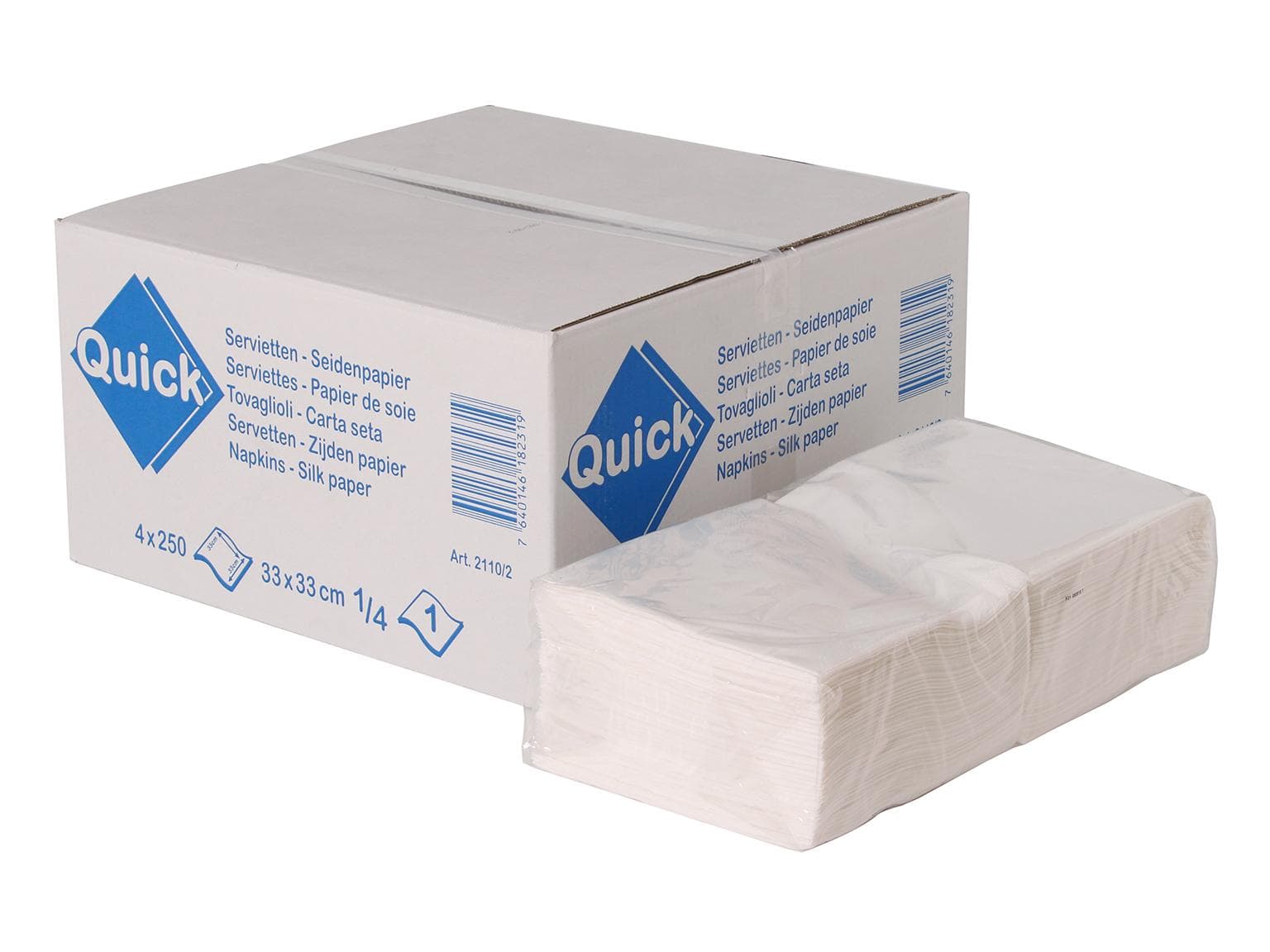 Servietten weiss 1-lagig, 33 x 33 cm, 1/4 Falz, ohne Druck, Qualität "Quick"