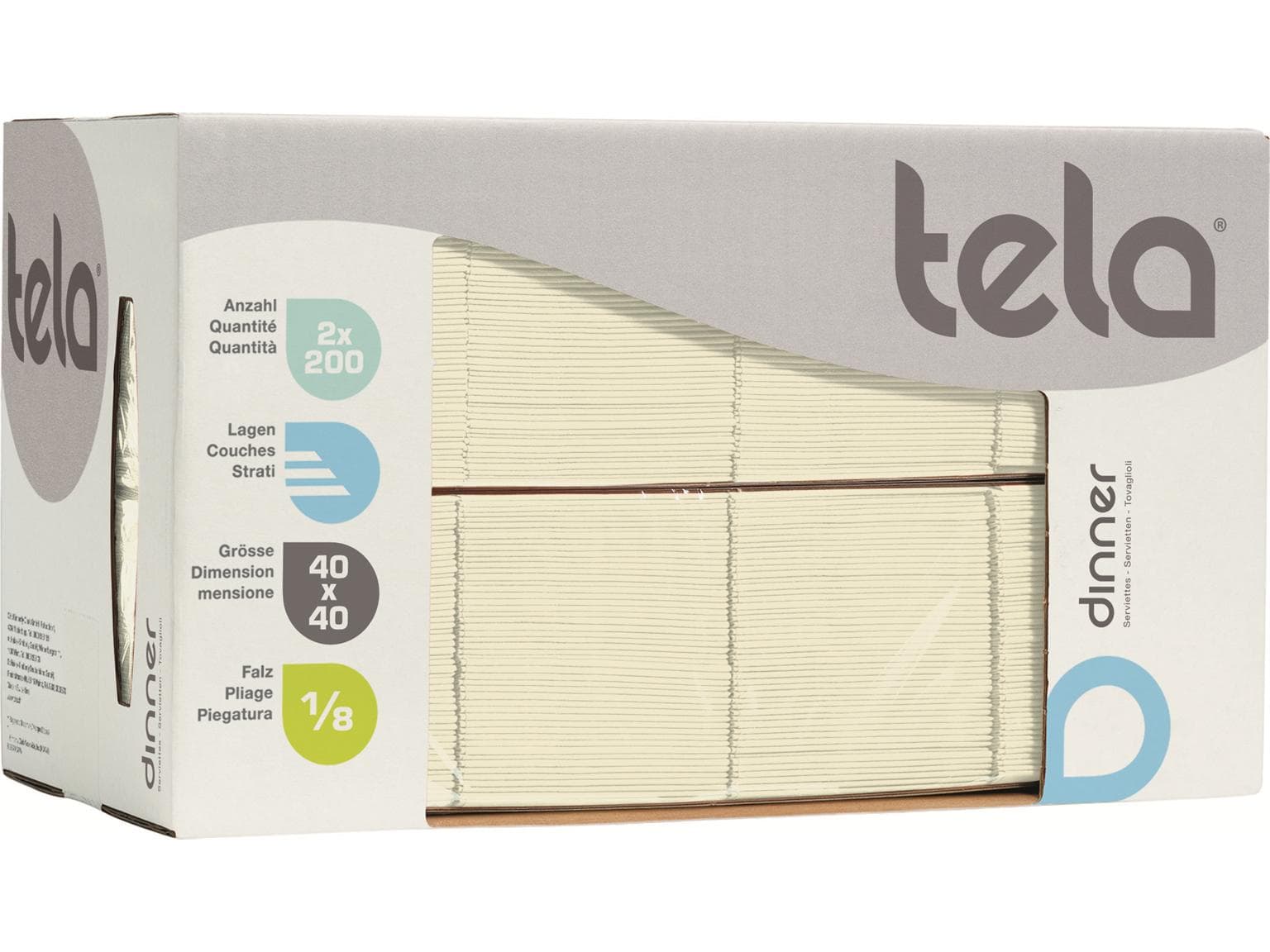 Servietten Tela Guestline Dinner 3-lagig 40 x 40 cm, 1/8 Kopffalz, panna