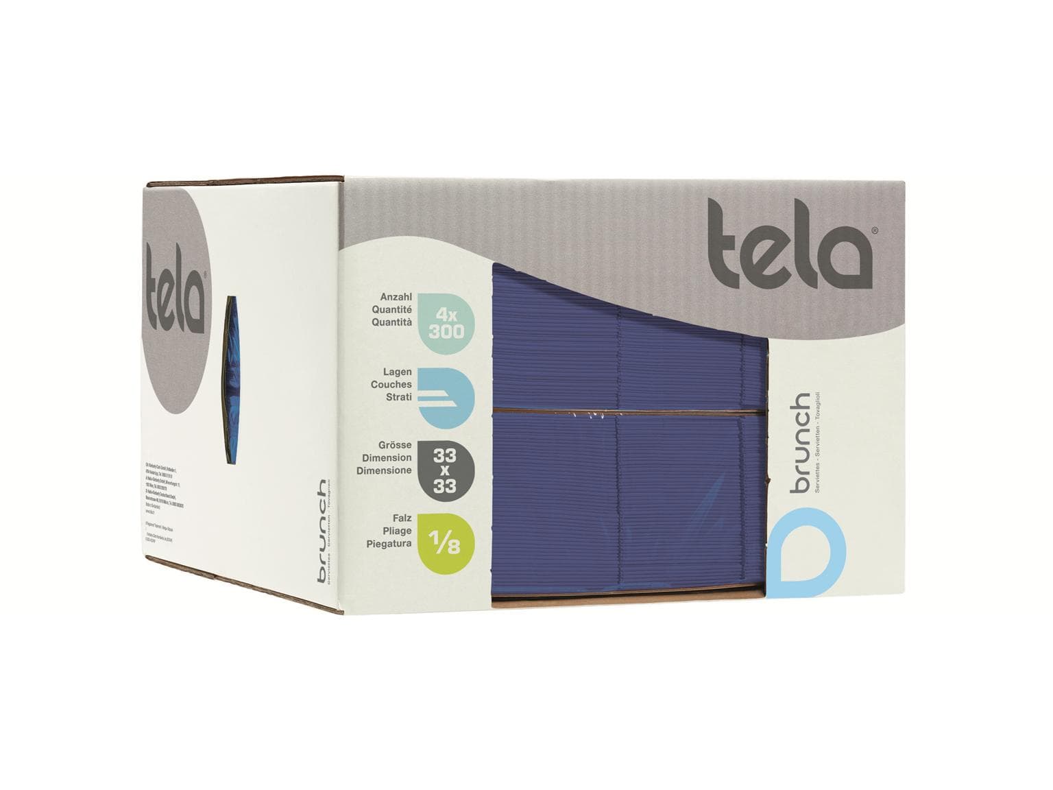 Servietten Tela Guestline Brunch 2-lagig 33 x 33 cm, 1/8 Kopffalz, dunkelblau