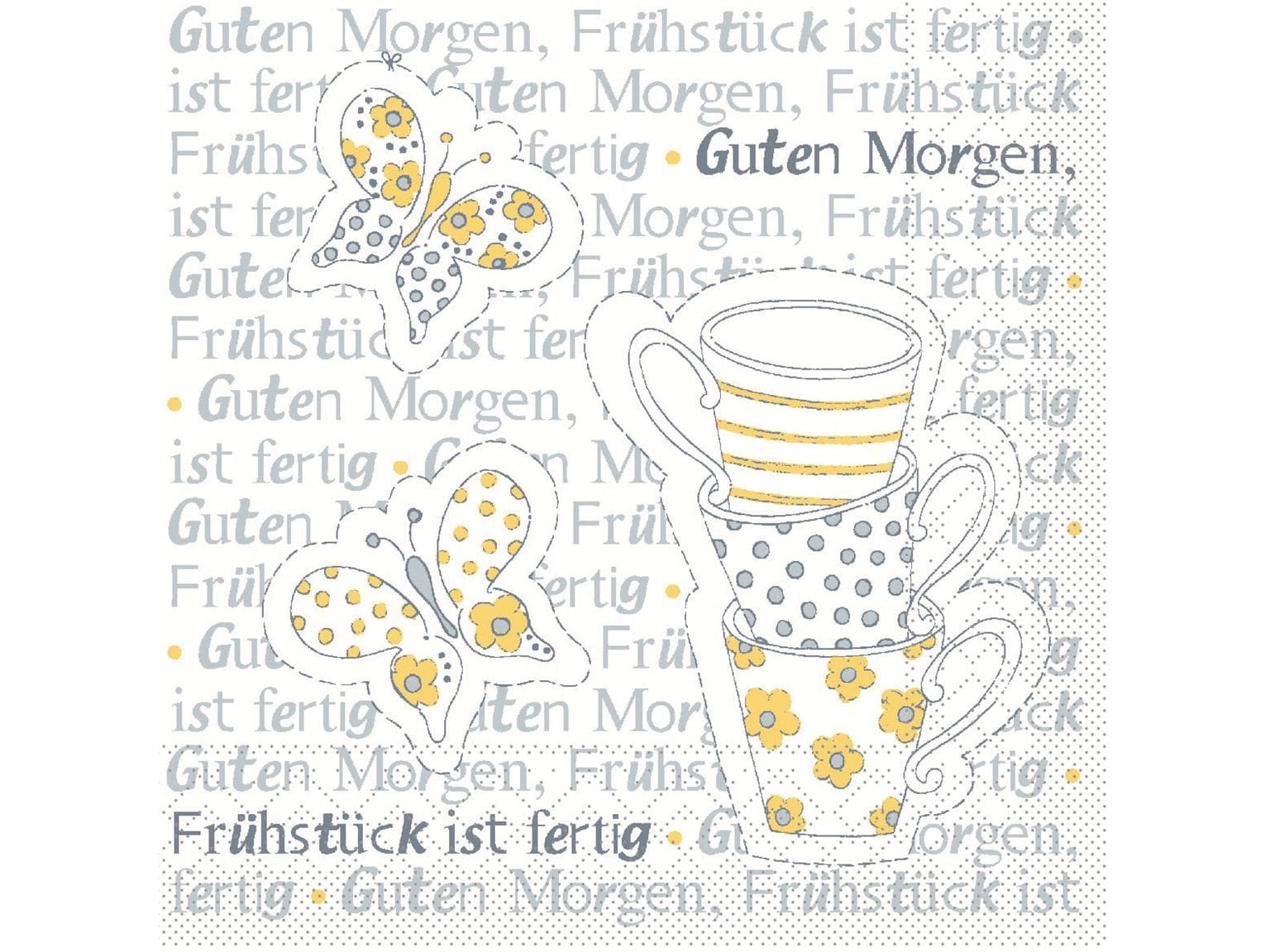 Servietten Airlaid, 33 x 33 cm, 1/4 Falz, Frühstück fertig  "gelb/grau"