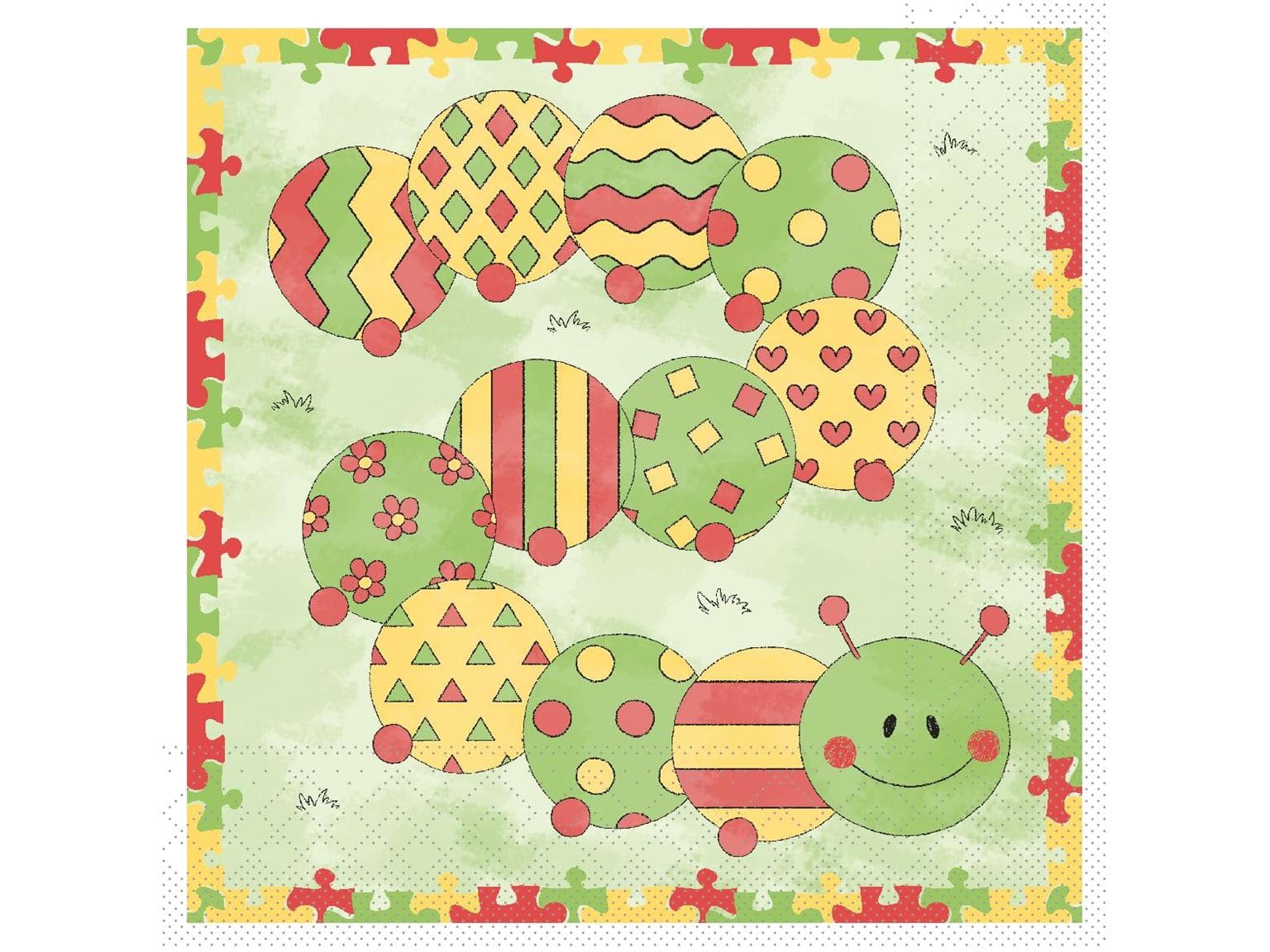 Servietten Tissue 3-lagig, 33 x 33 cm, 1/4 Falz, "KLEINE RAUPE" Kleine Raupe