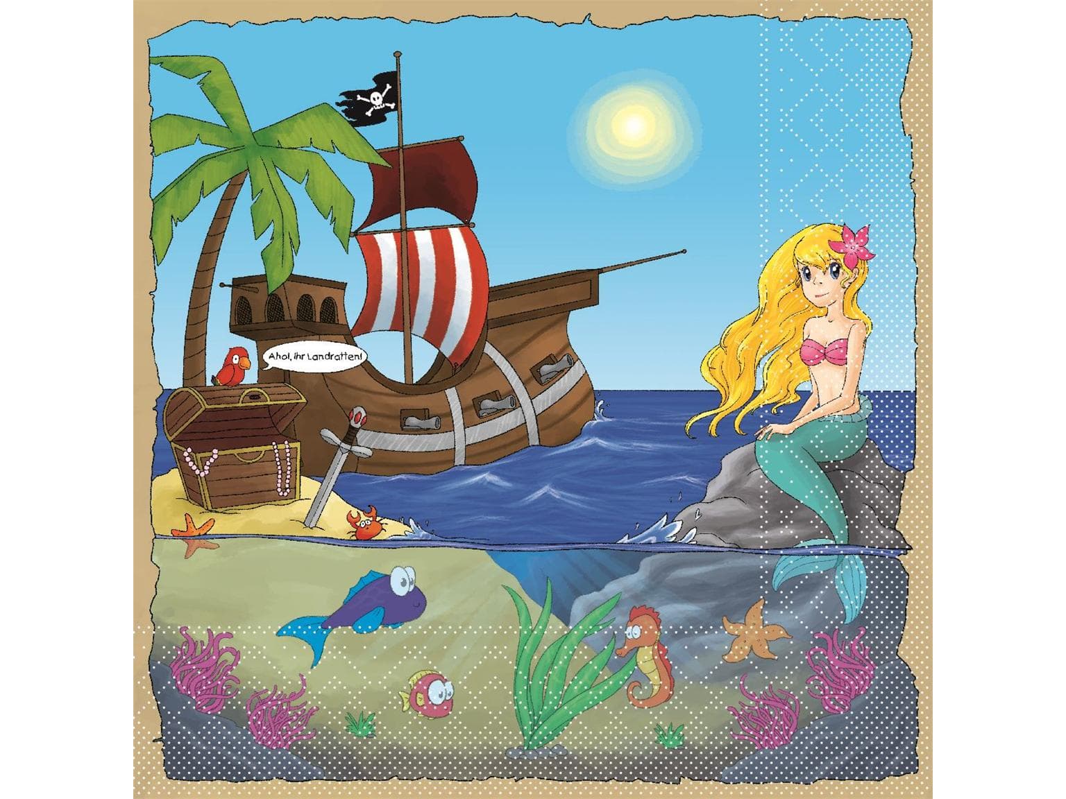 Servietten Tissue 3-lagig, 33 x 33 cm, 1/4 Falz, "SCHATZINSEL"