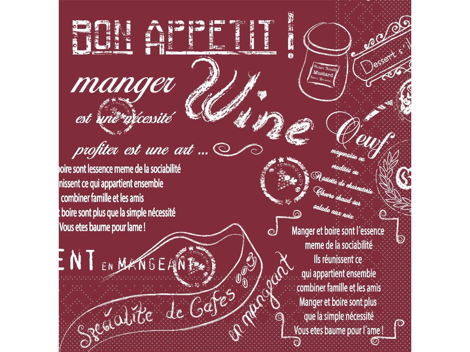 Servietten Tissue 3-lagig, 33 x 33 cm, 1/4 Falz, "SCRIPT" bordeaux