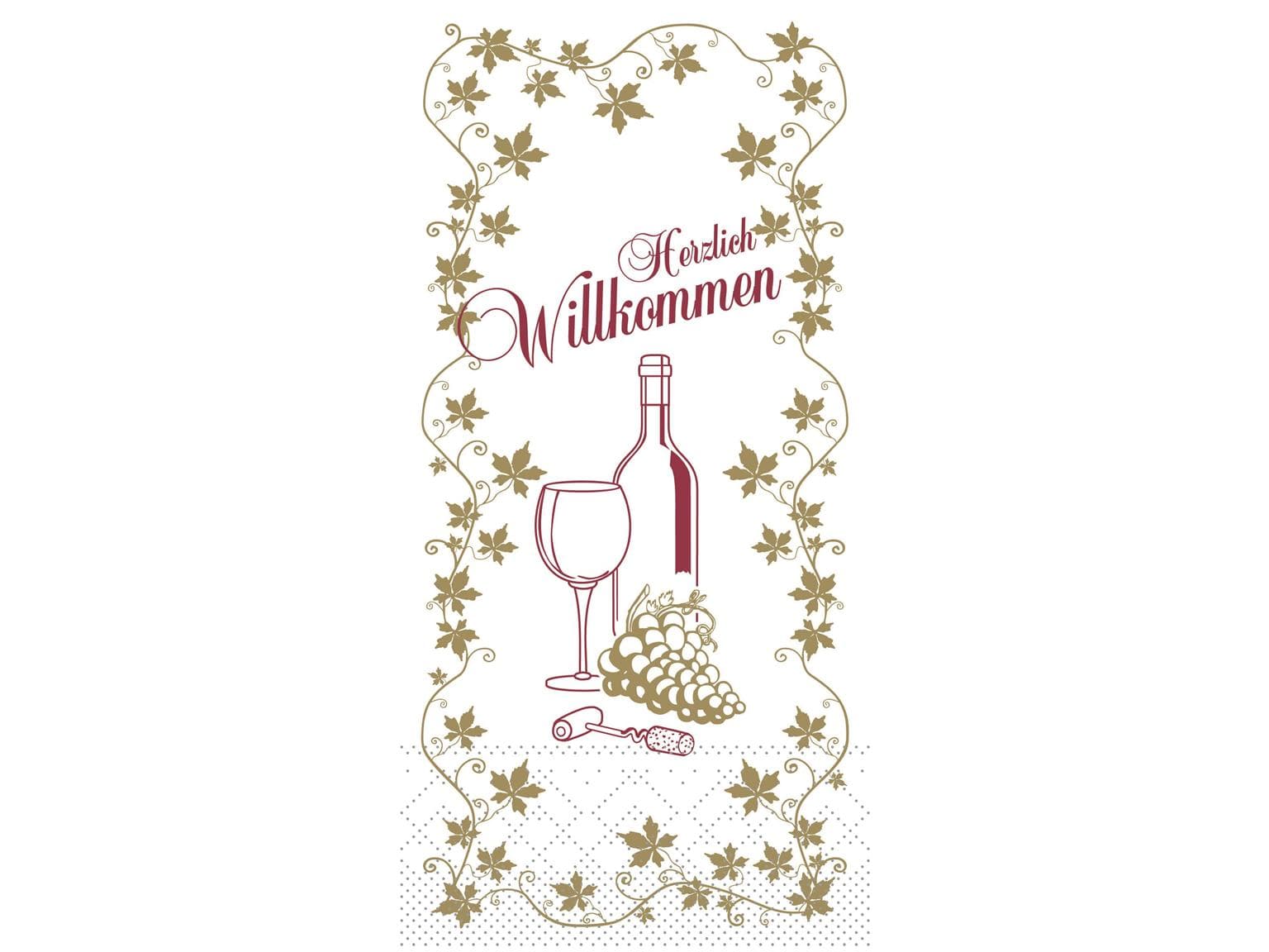 Servietten Tissue 2-lagig, 40 x 40 cm, 1/8 Falz, "HERZL. WILLKOMMEN" Wein
