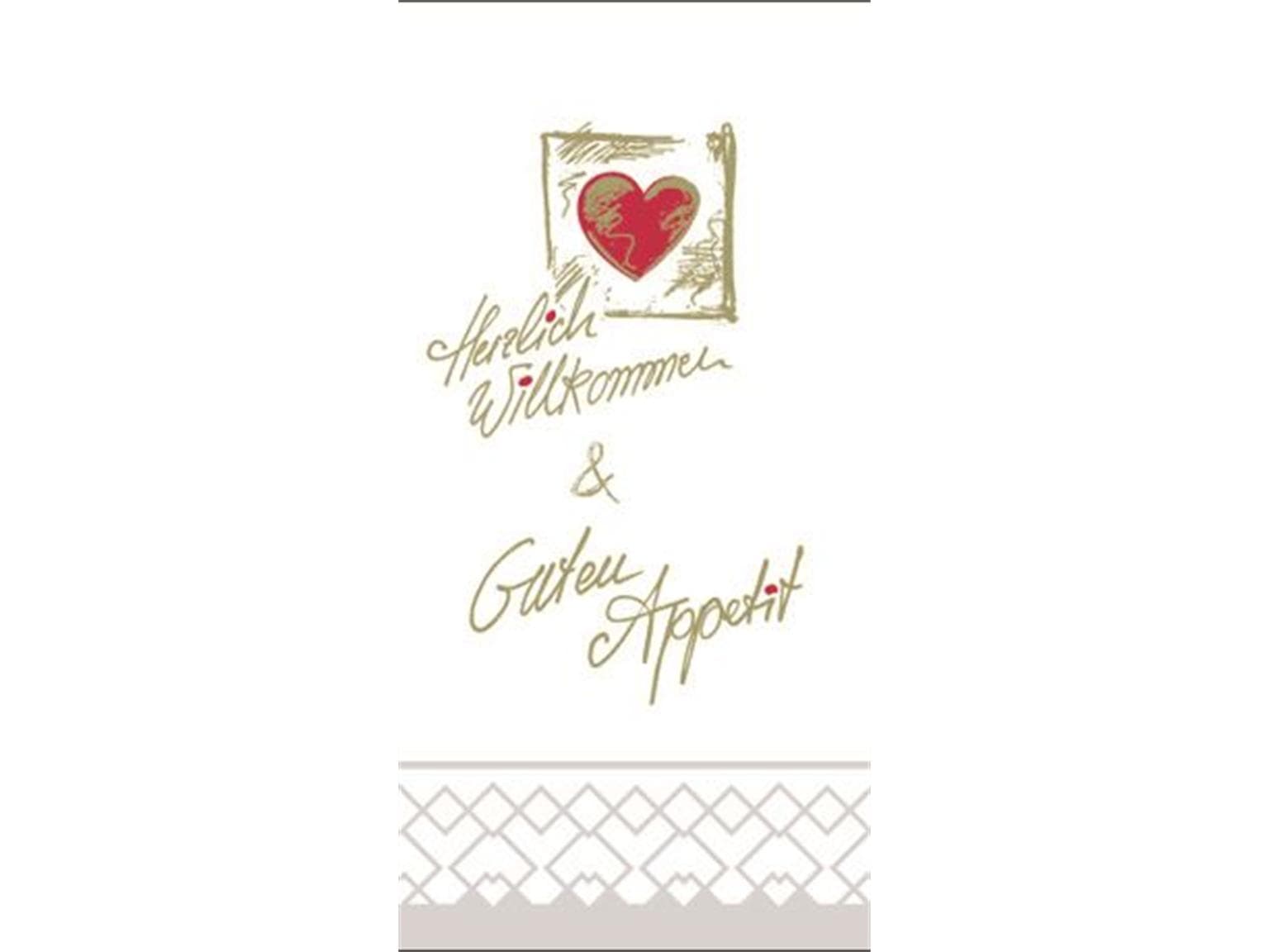 Servietten Tissue 3-lagig, 33 x 33 cm, 1/8 Falz, "WILLKOMMEN & GUTEN APPETIT"