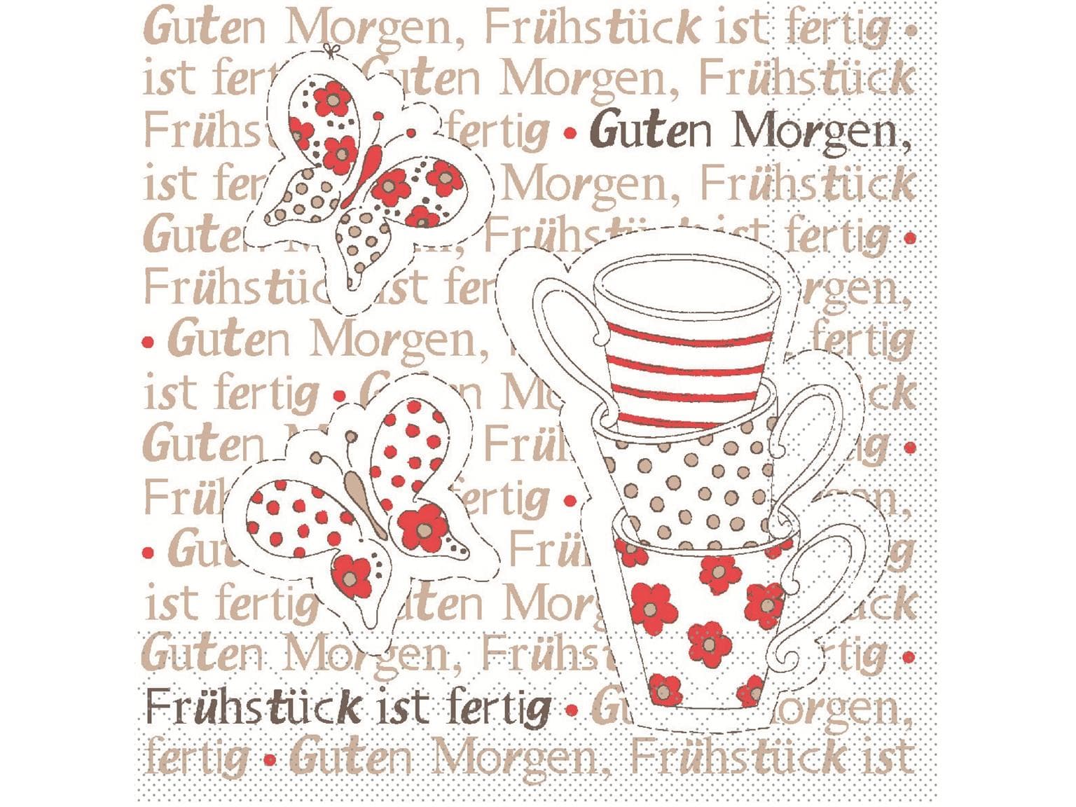 Servietten Airlaid, 33 x 33 cm, 1/4 Falz, Frühstück fertig  "rot/braun"