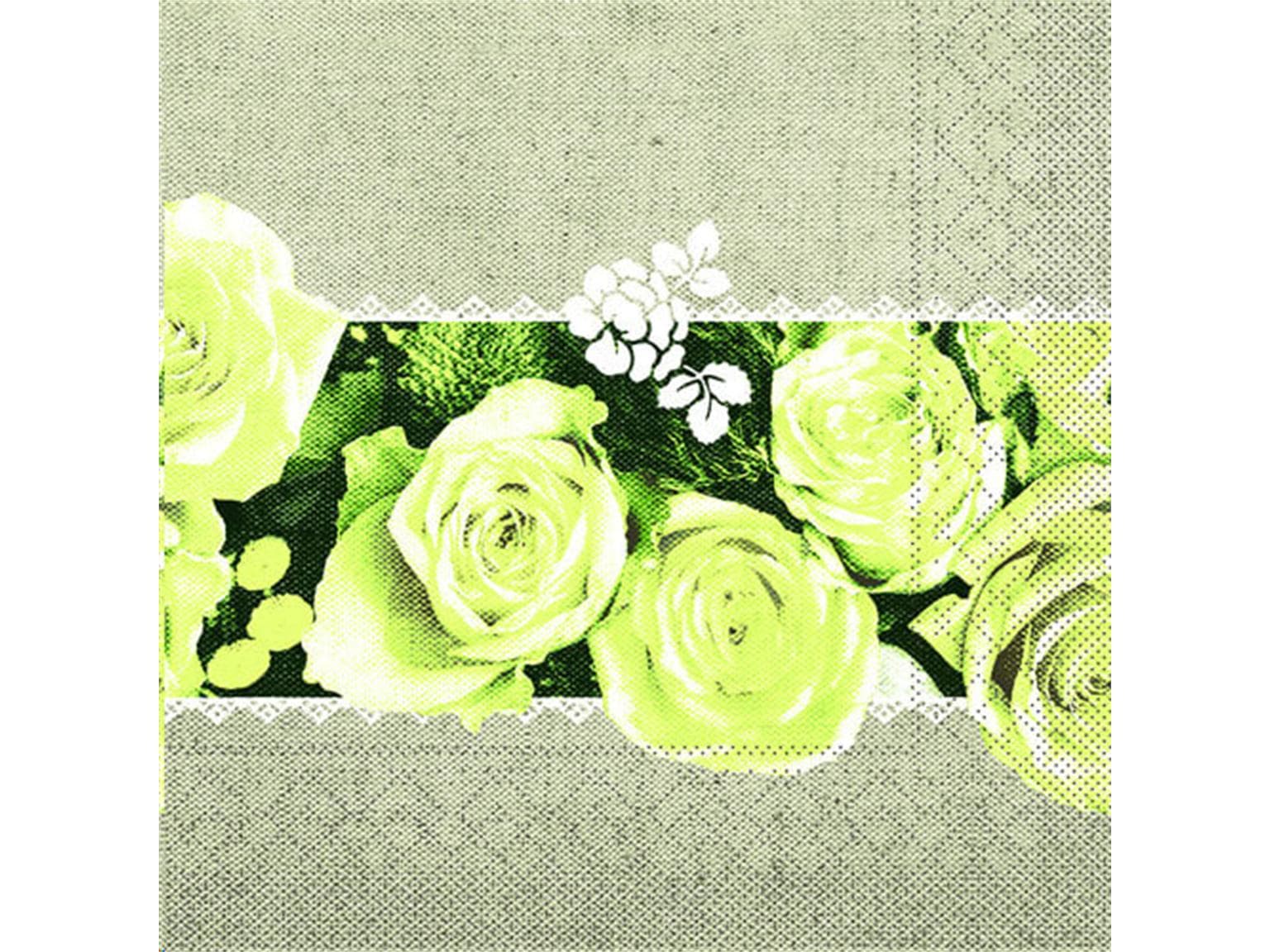 Servietten Tissue 3-lagig, 40 x 40 cm 1/4 Falz, Lovely Roses (gelb)
