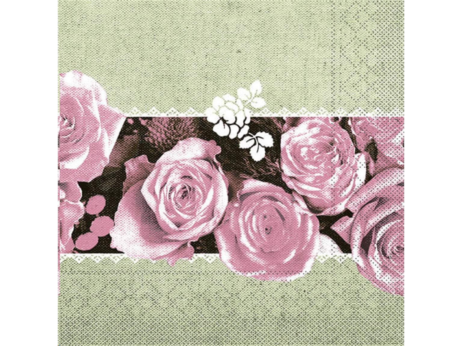 Servietten Tissue 3-lagig, 40 x 40 cm 1/4 Falz, Lovely Roses (rosa)