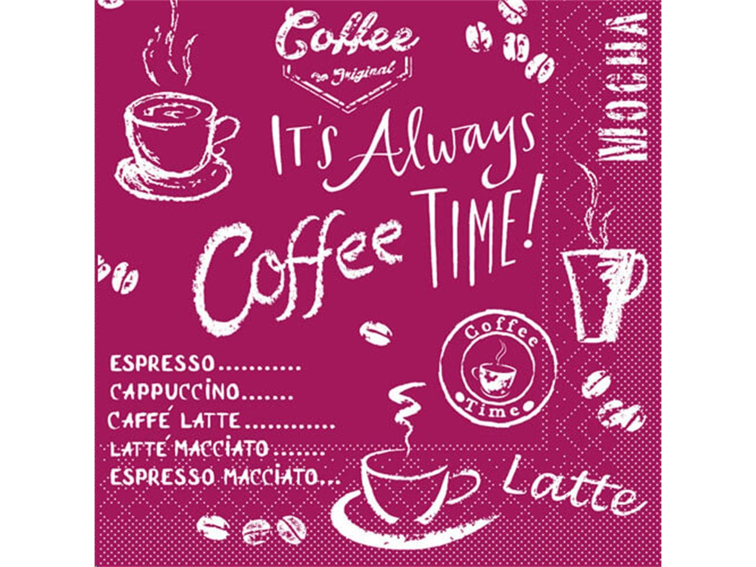 Servietten Tissue 3-lagig, 33 x 33 cm 1/4 Falz, Coffee time (bordeaux)