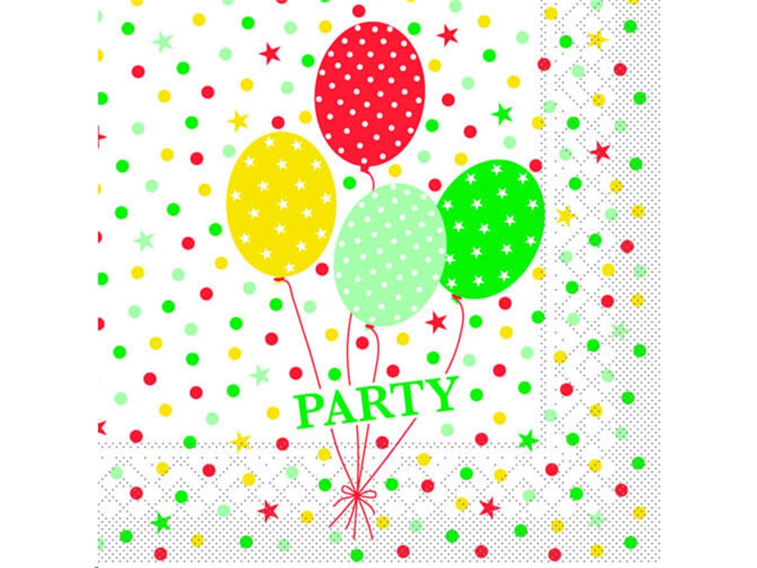 Servietten Tissue 3-lagig, 33 x 33 cm 1/4 Falz, Party Ballons (rot/grün)