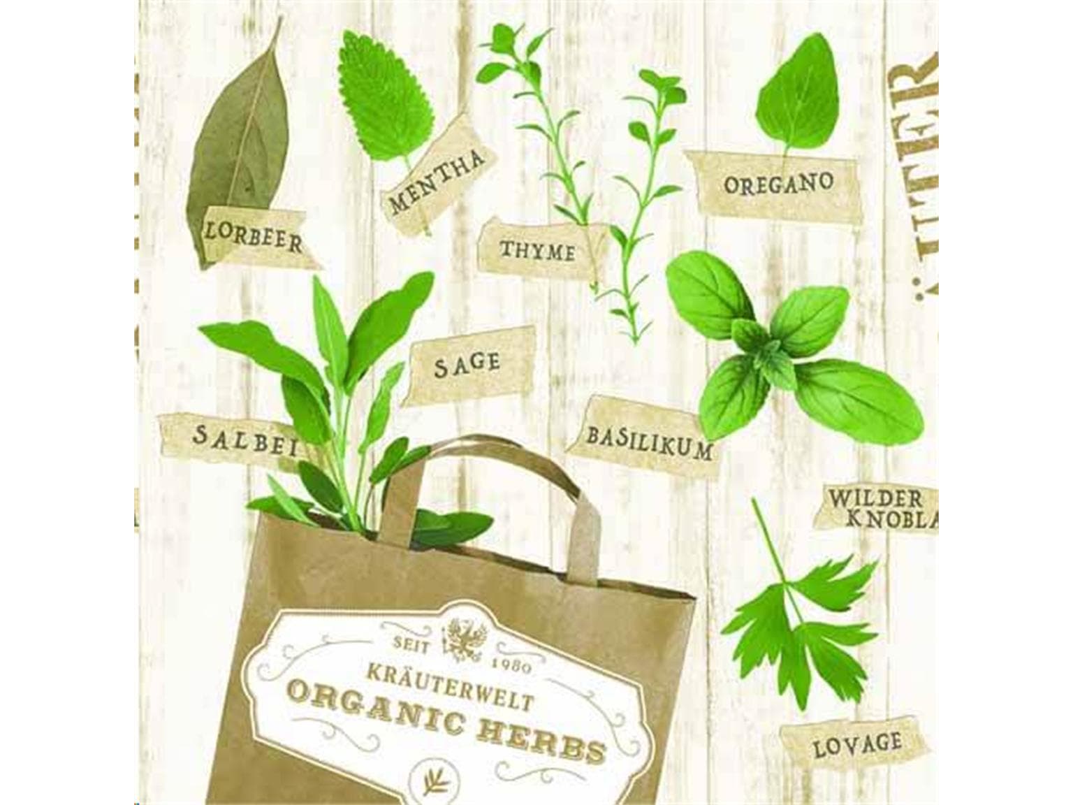 Servietten Airlaid 60 gm2, 40 x 40 cm 1/4 Falz, Kräuter