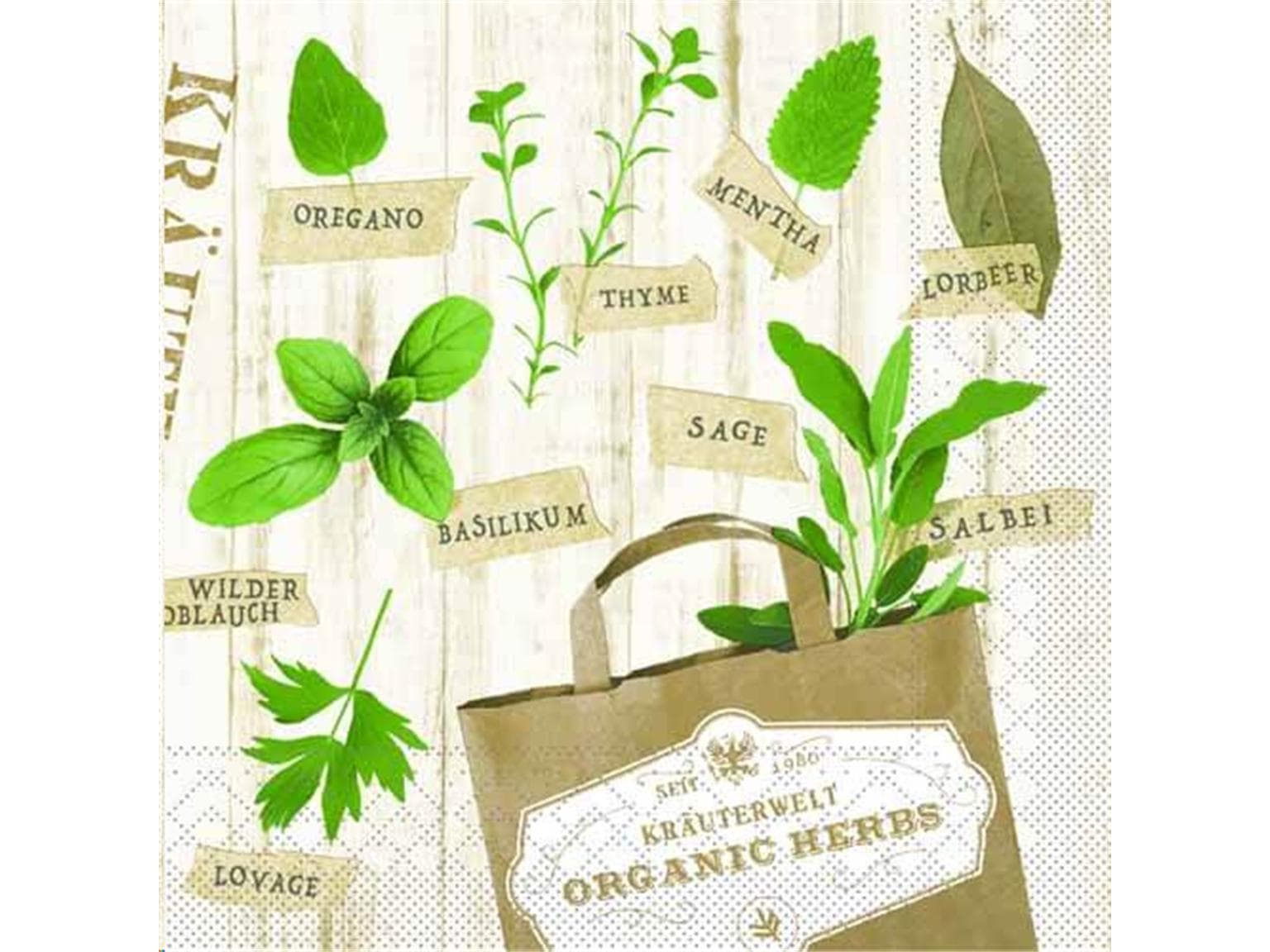 Servietten Tissue 3-lagig, 33 x 33 cm 1/4 Falz, Kräuter