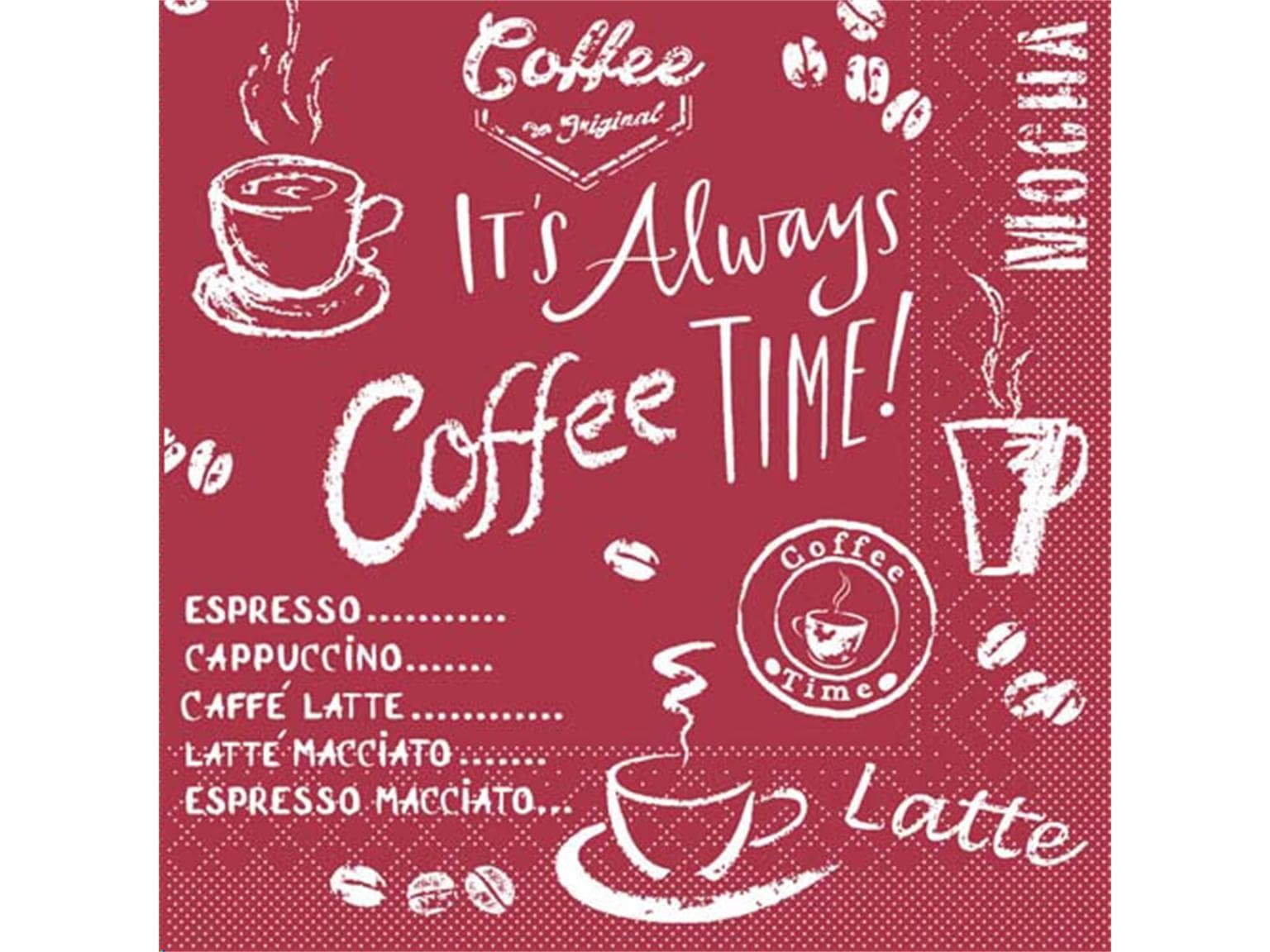 Servietten Tissue 3-lagig, 24 x 24 cm 1/4 Falz, Coffee Time (bordeaux)