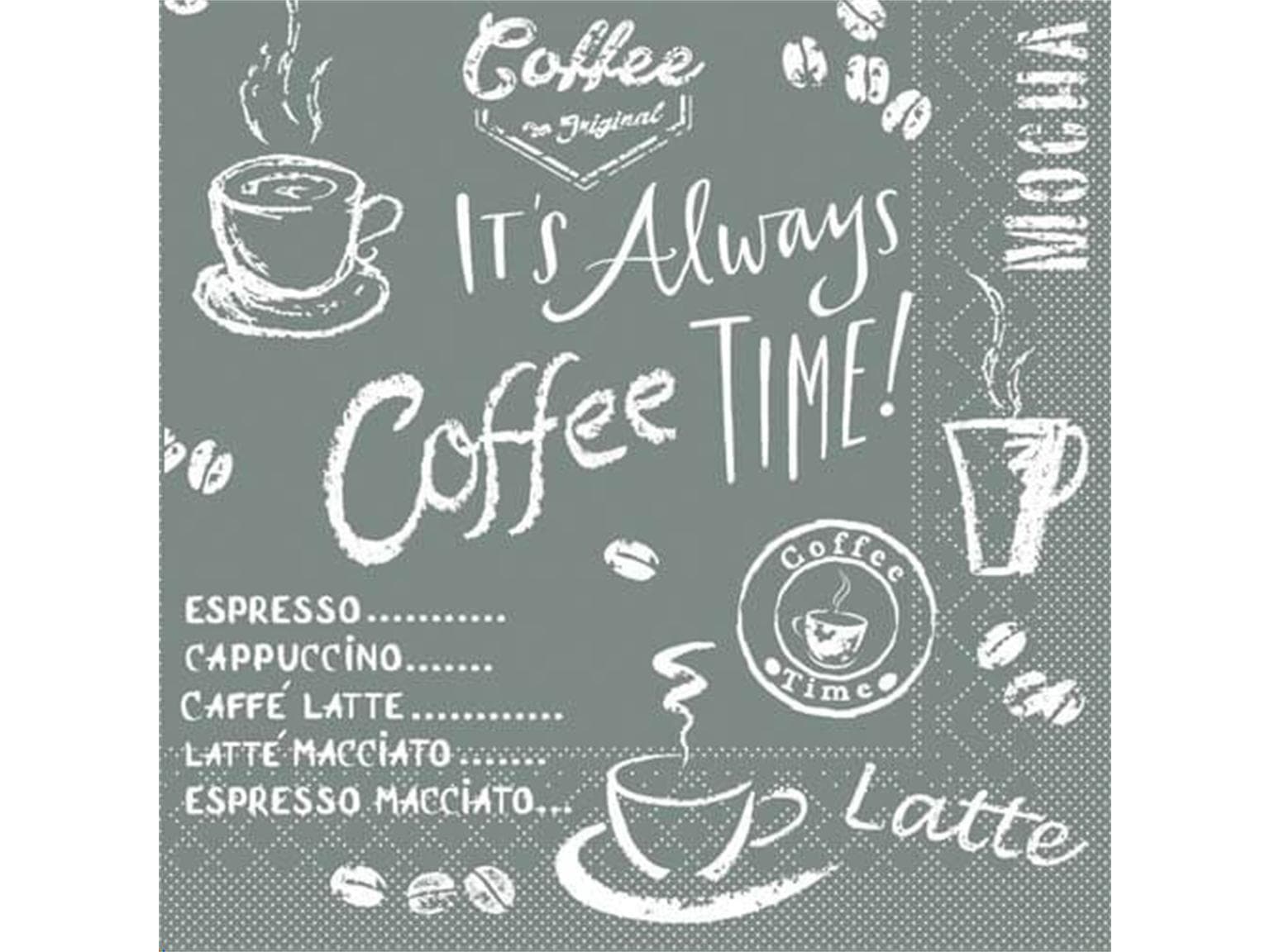 Servietten Tissue 3-lagig, 24 x 24 cm 1/4 Falz, Coffee Time (anthrazit)