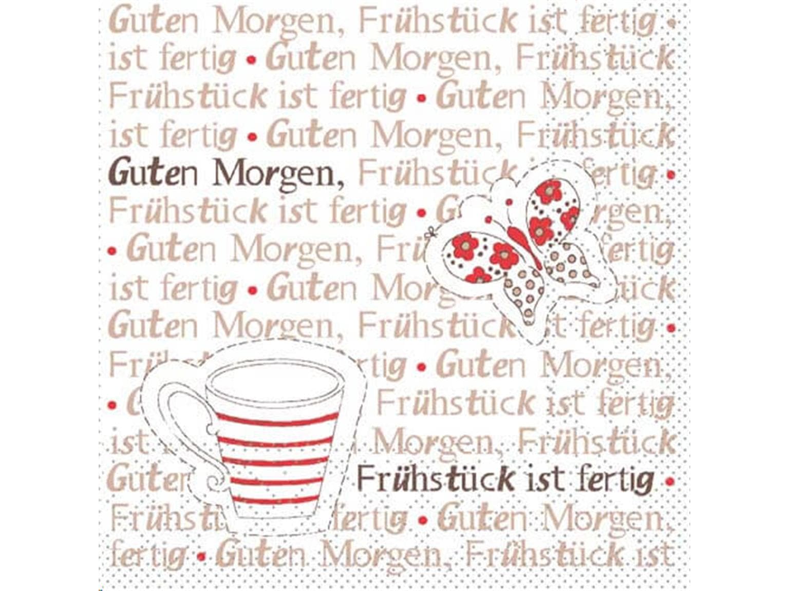 Servietten Tissue 3-lagig, 24 x 24 cm 1/4 Falz, Frühstück fertig! (rot-braun)