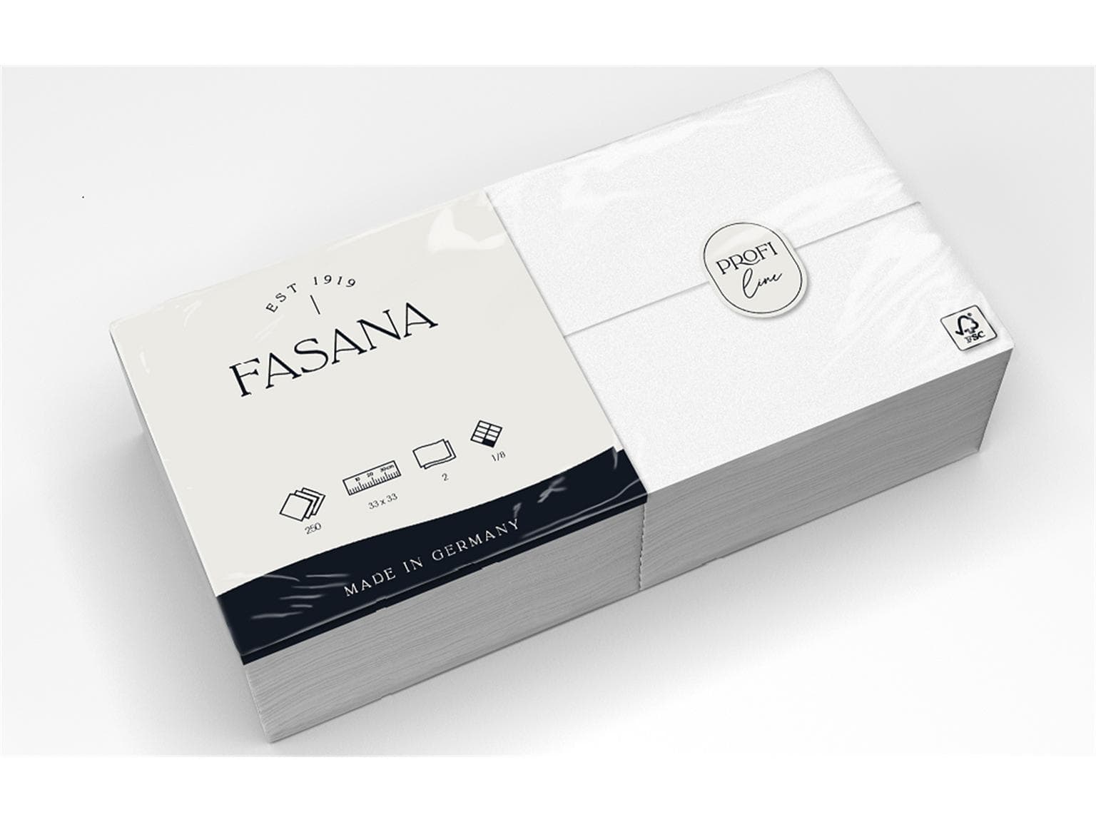 Servietten Fasana 2-lagig, 33 x 33 cm 1/8 Kopffalz, weiss (998)