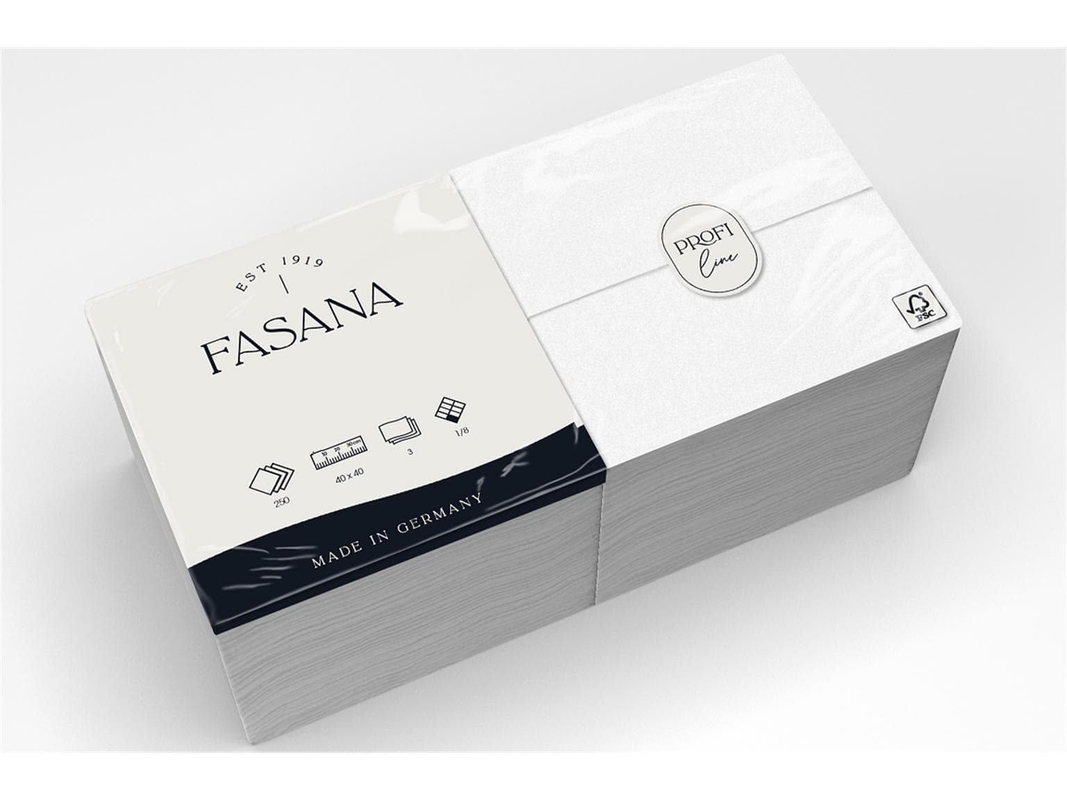 Servietten Fasana 3-lagig 40 x 40 cm 1/8 Kopffalz, weiss (998)