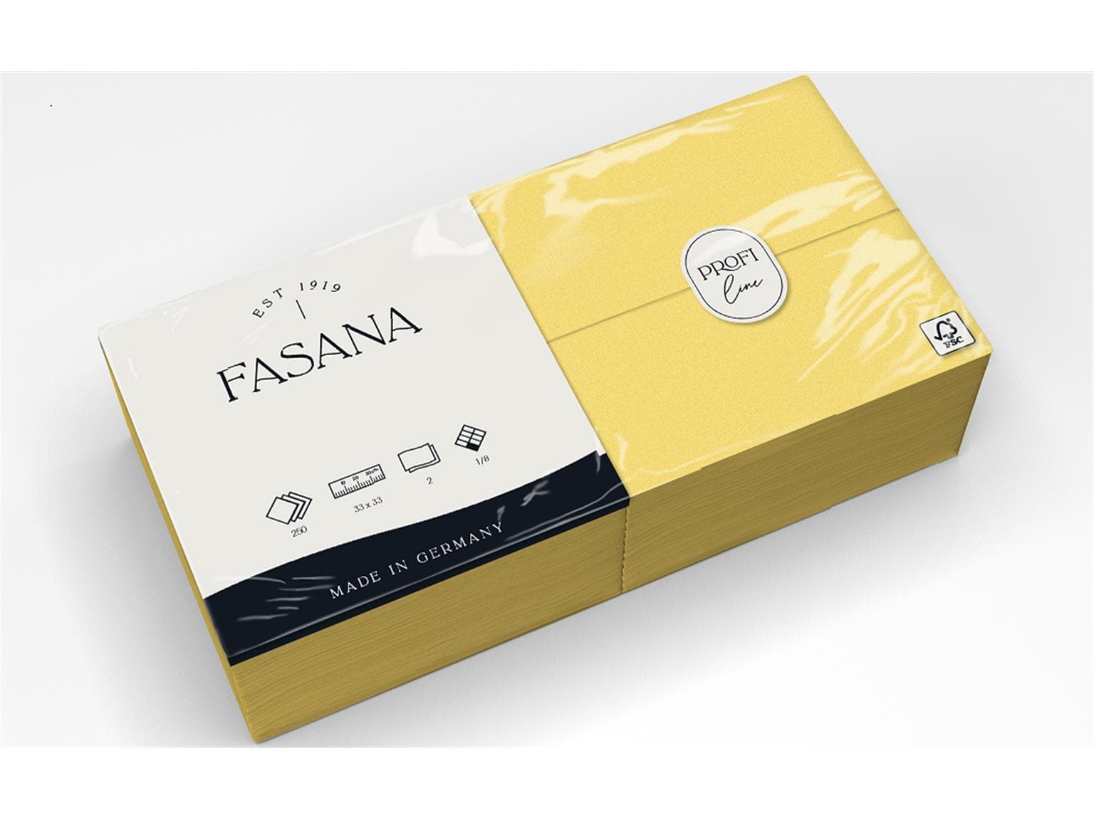 Servietten Fasana 2-lagig, 33 x 33 cm 1/8 Kopffalz, sonnengelb (384)