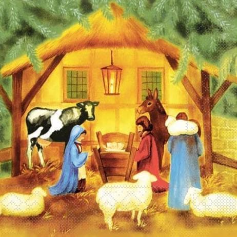 Servietten Tissue 3-lagig, 40 x 40 cm, 1/4 Falz, "Weihnachtskrippe"