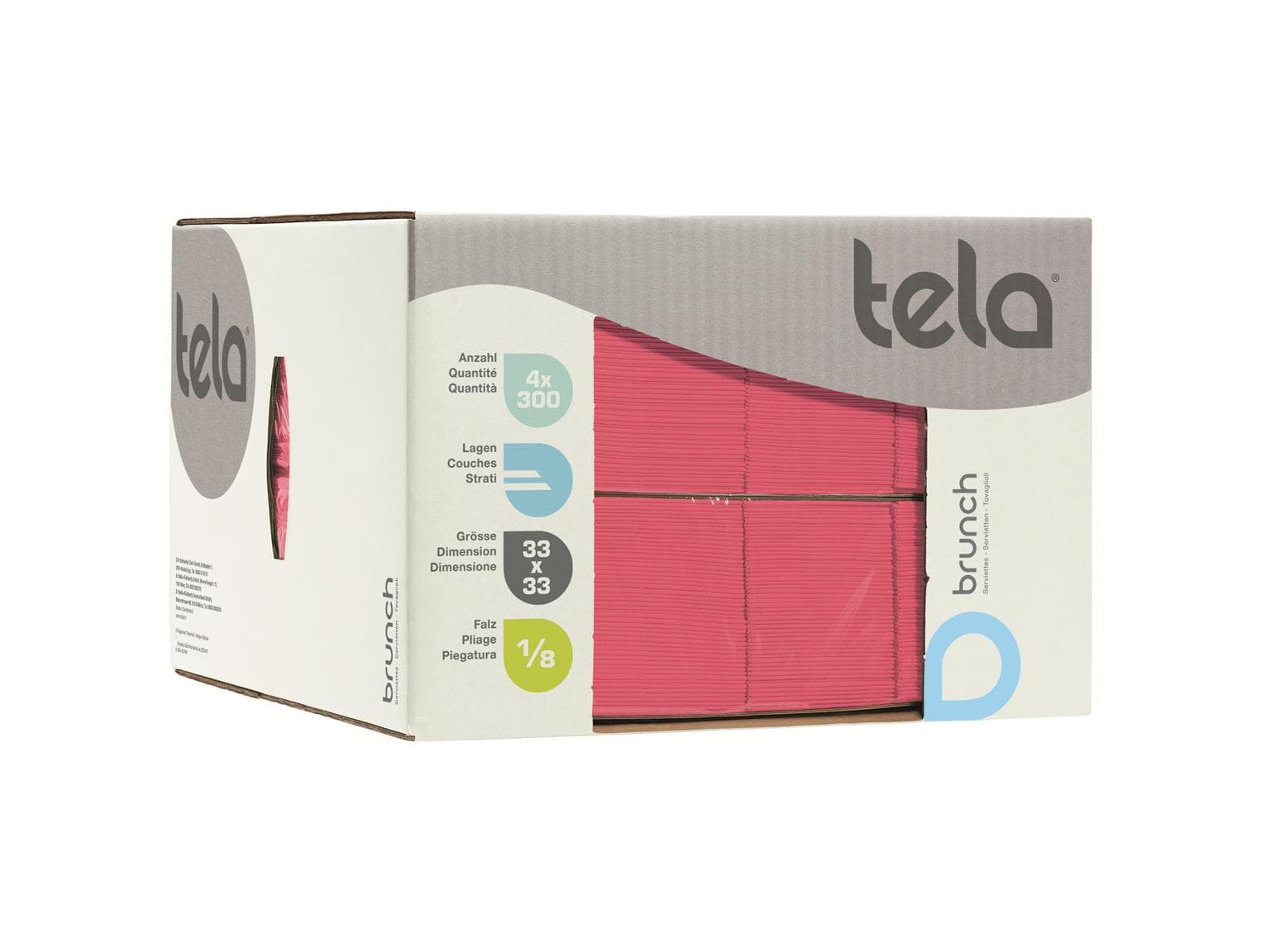 Servietten Tela Guestline Brunch 2-lagig 33 x 33 cm, 1/8 Kopffalz, rot