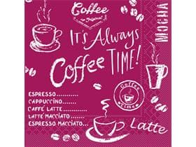 Servietten Tissue 3-lagig, 33 x 33 cm 1/4 Falz, Coffee time (bordeaux)