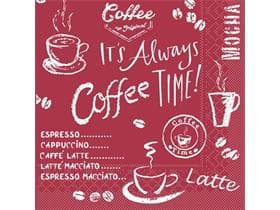 Servietten Tissue 3-lagig, 24 x 24 cm 1/4 Falz, Coffee Time (bordeaux)