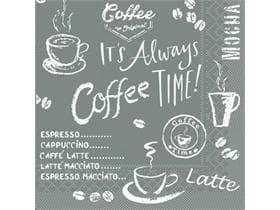 Servietten Tissue 3-lagig, 24 x 24 cm 1/4 Falz, Coffee Time (anthrazit)