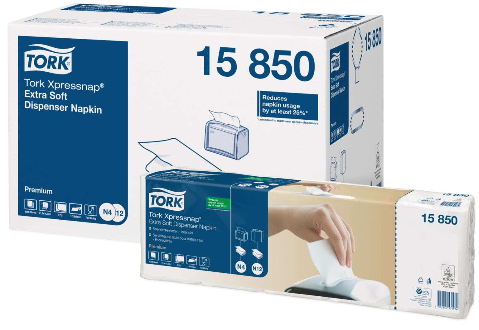 Spenderservietten Tork Premium Interfold 2-lagig, 21.6 x 16.5 cm, hochweiss