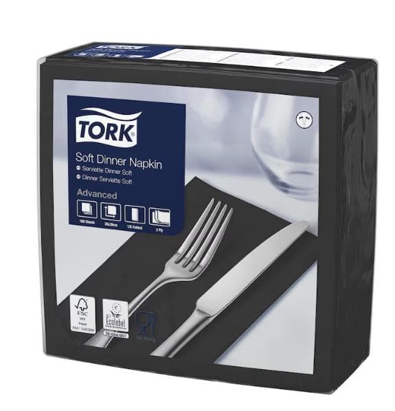 Tork Soft Dinnerservietten, Advanced, 39 x 39 cm, 3-lagig Tissue schwarz,