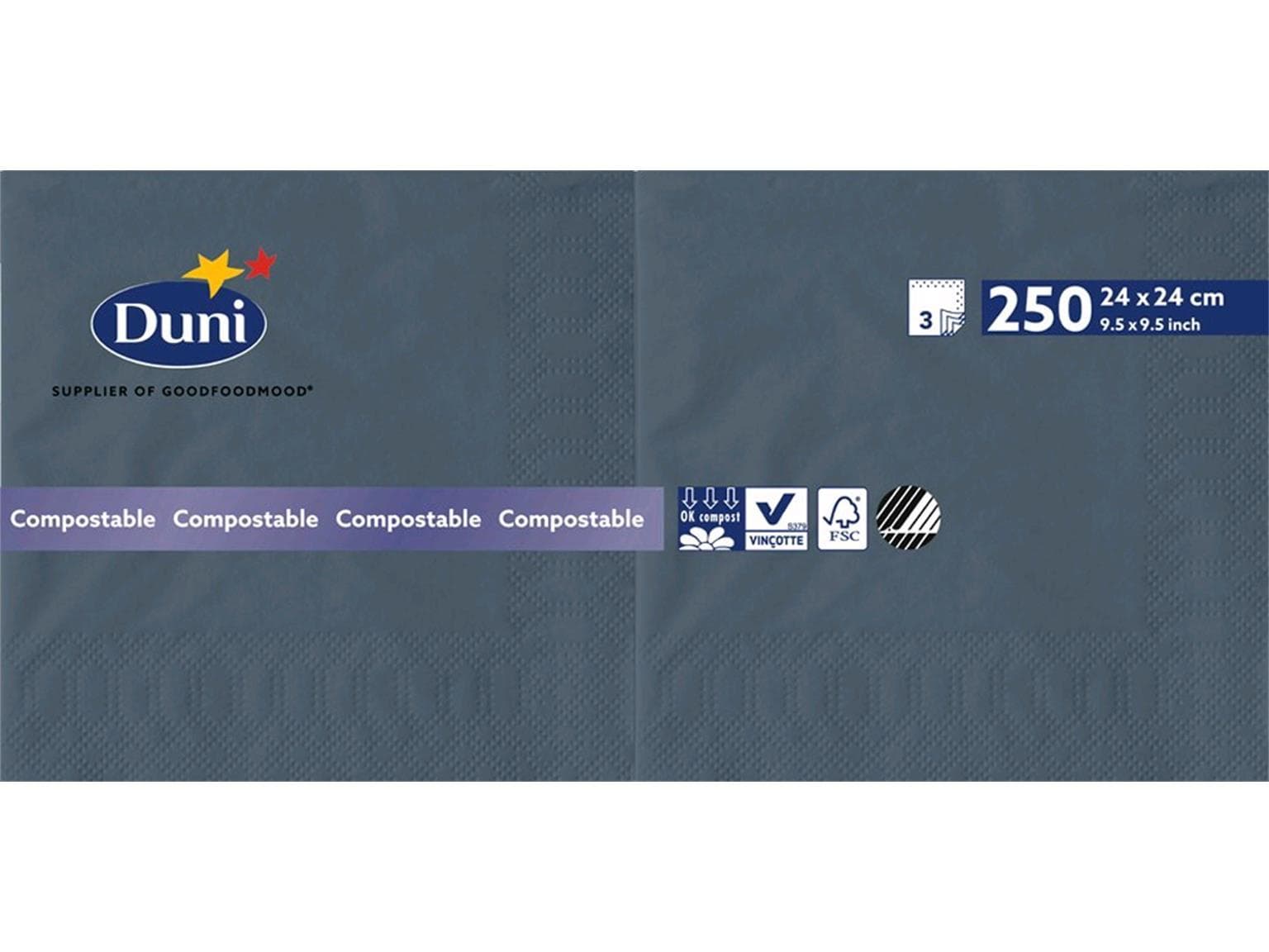 Duni Cocktailservietten Slate 24x24cm, 1/4 Falz, 3-lagig