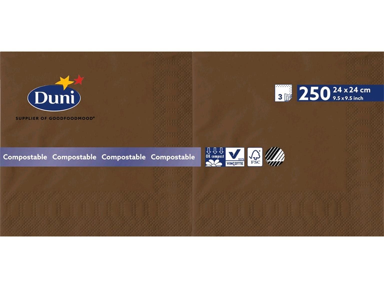 Serviette Duni 3-lagig, 1/4 Falz 24 x 24 cm, chestnut