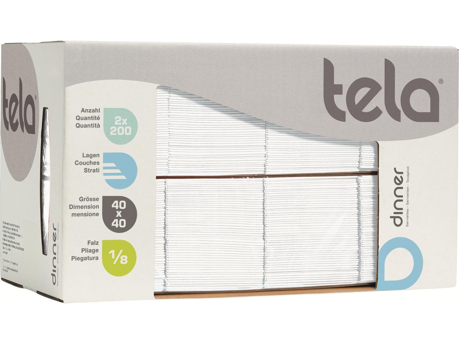Servietten Tela Guestline Dinner 3-lagig 40 x 40 cm, 1/8 Kopffalz, weiss